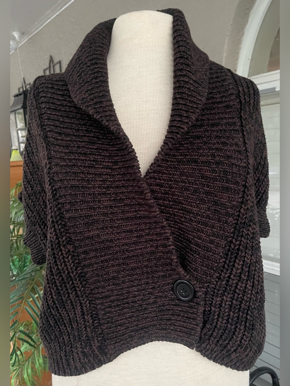 Kenneth Cole Dark Brown Shawl Collar Chunky Knit Cardigan